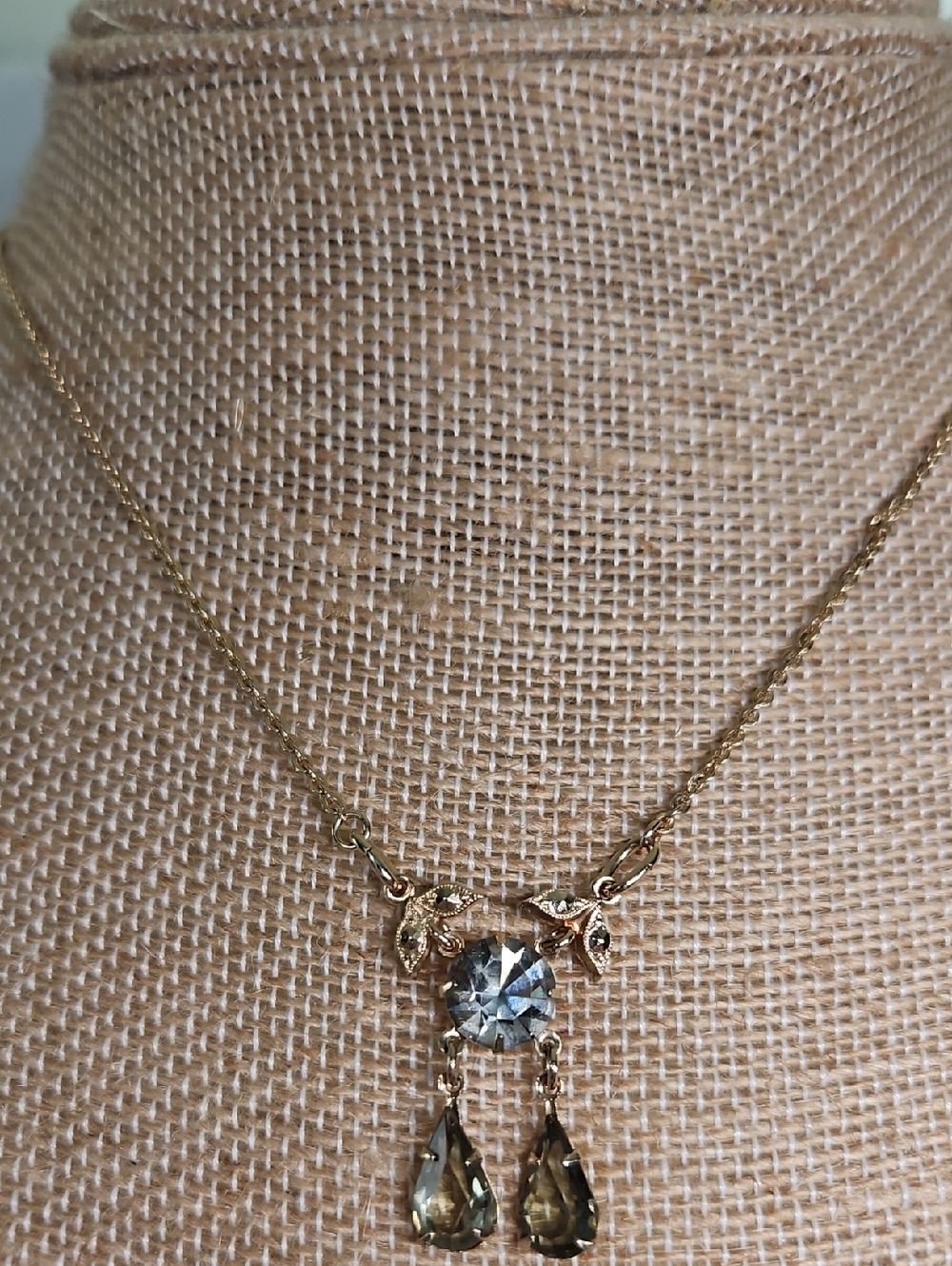 Gold-Tone Blue And Green Crystal Drop Necklace